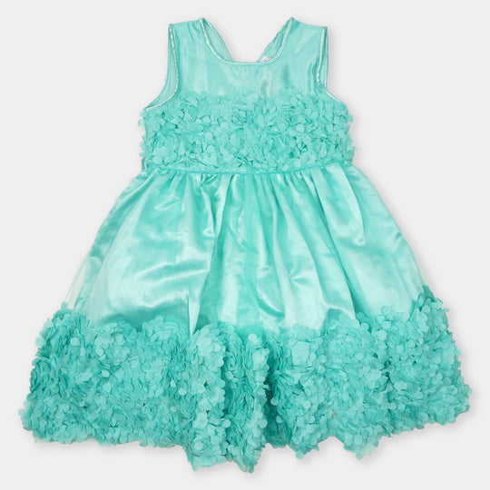 Girls Fancy Frock Flower Brosch - Sea Green