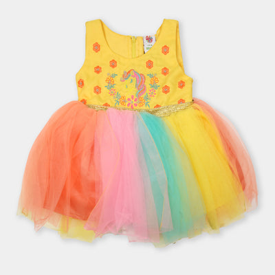 Infant Girls Fancy Frock Character EMB - Yellow