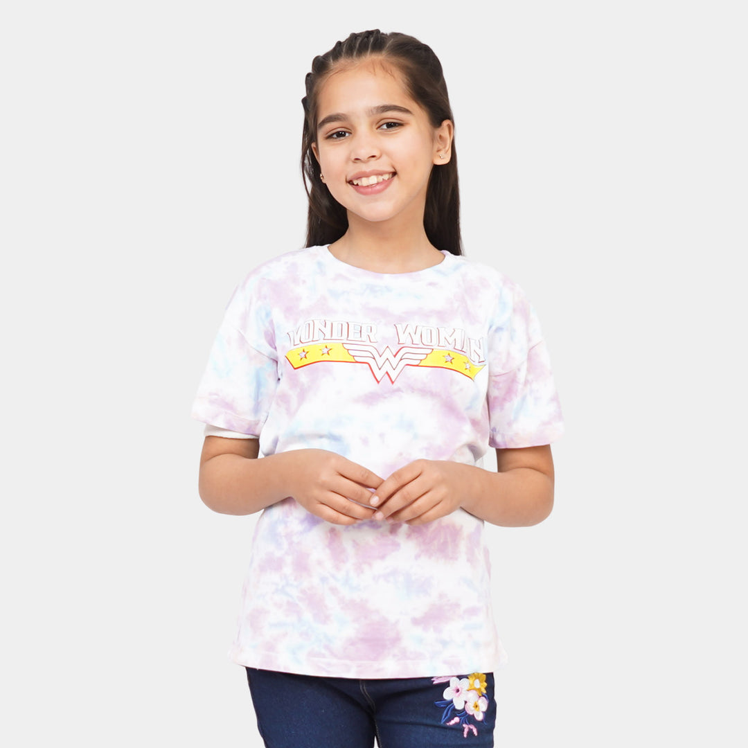 Girls Cotton T-Shirt Hero Woman - Tie Dye