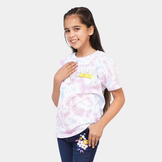 Girls Cotton T-Shirt Hero Woman - Tie Dye