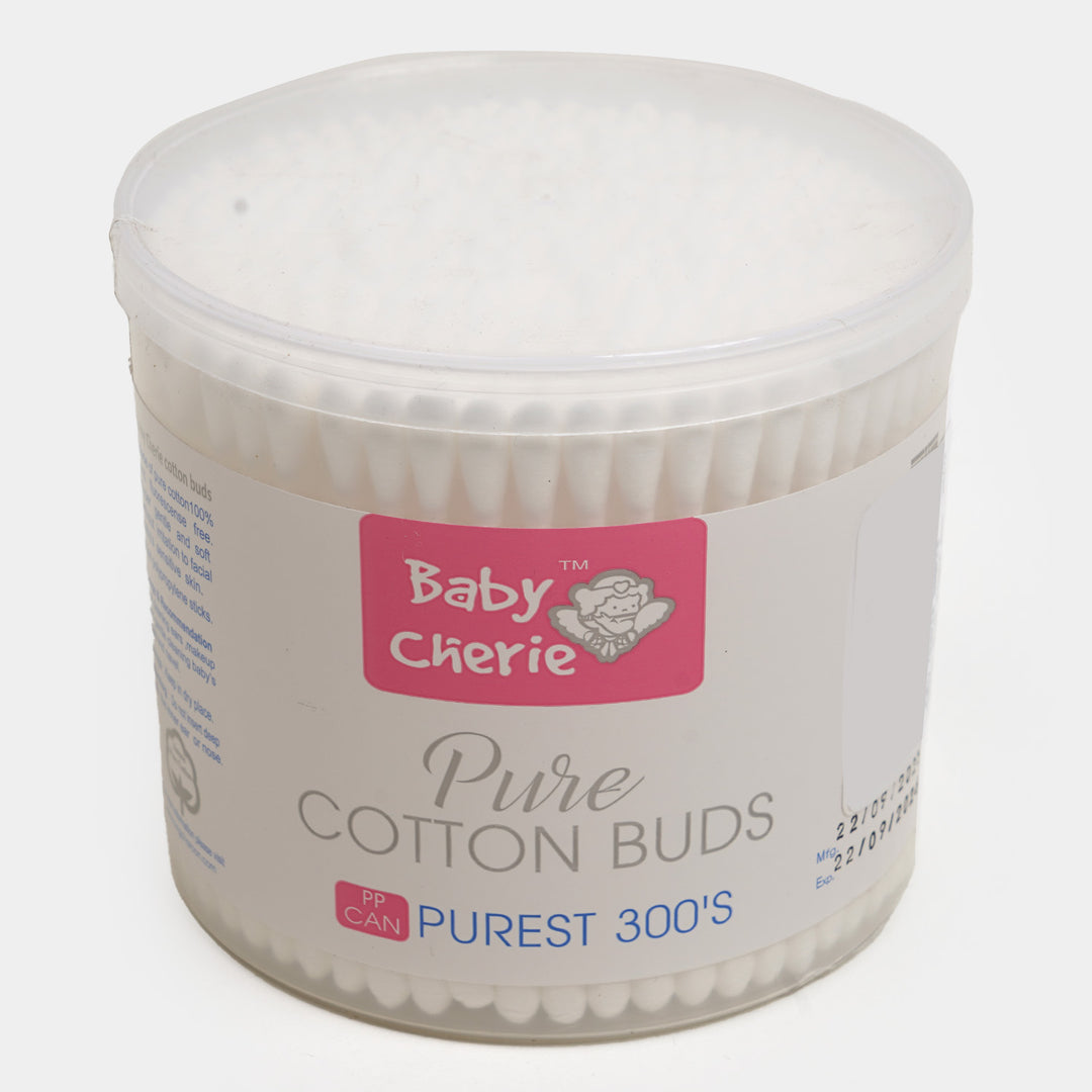 Baby Cherie 300Pcs Cotton Buds Round Box   - White