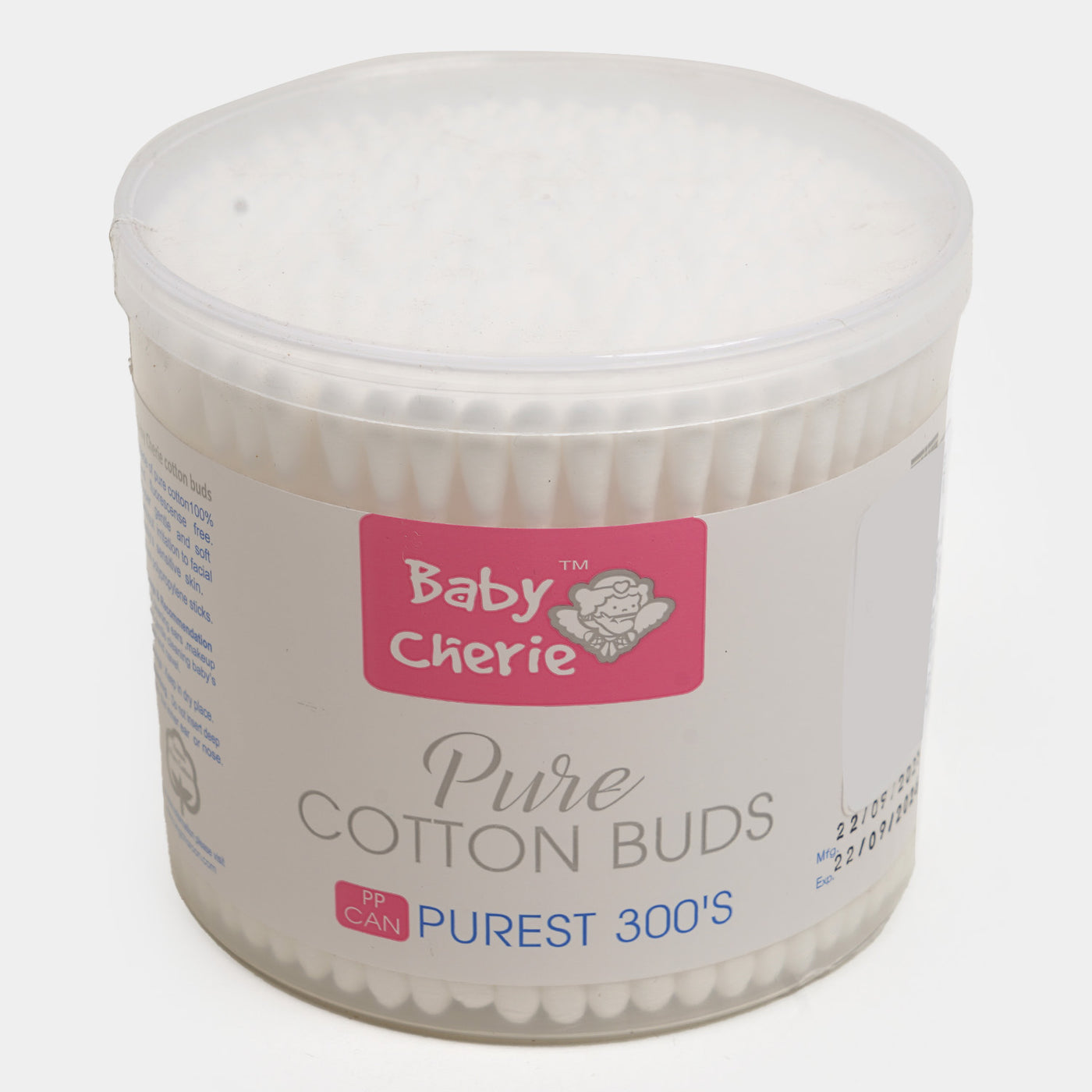 Baby Cherie 300Pcs Cotton Buds Round Box   - White