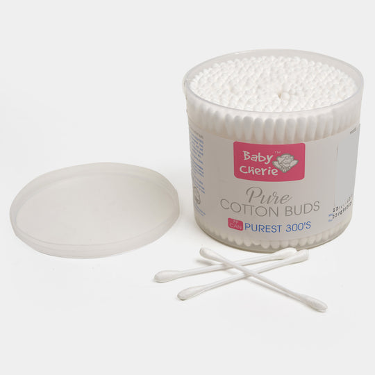 Baby Cherie 300Pcs Cotton Buds Round Box   - White