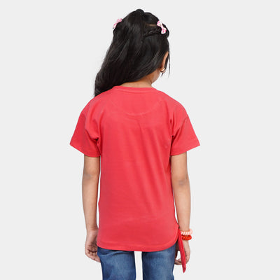 Girls Cotton T-Shirt Live Life - Poppy Red