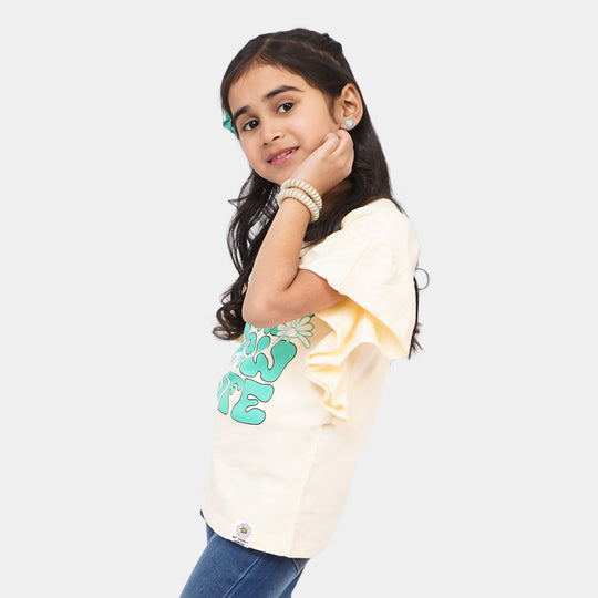 Girls Cotton T-Shirt Happy Mind - Cream