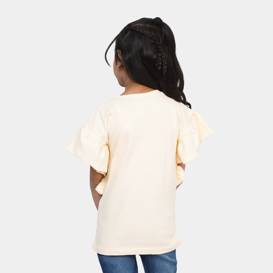 Girls Cotton T-Shirt Happy Mind - Cream