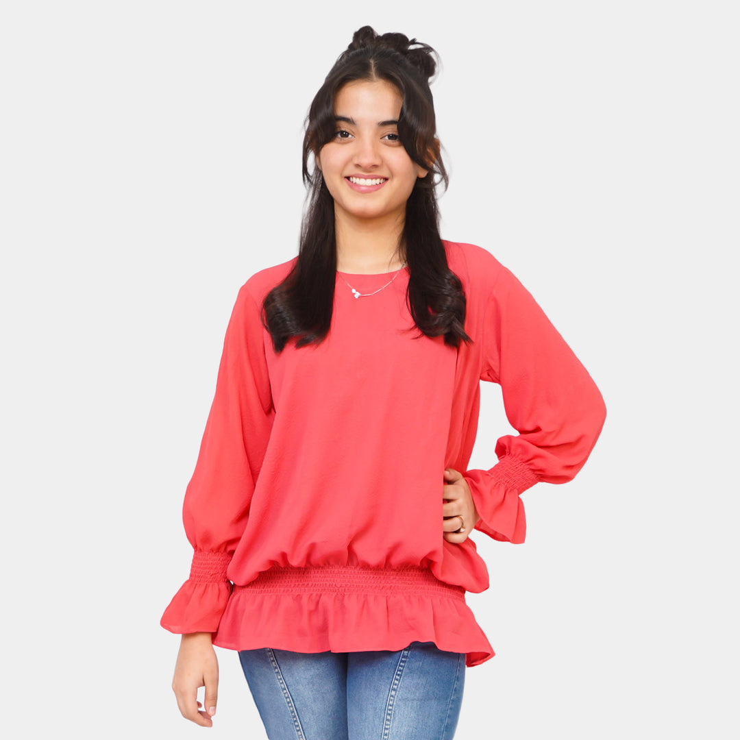 Teens Girls Casual Top Texture Magic | Hot Pink