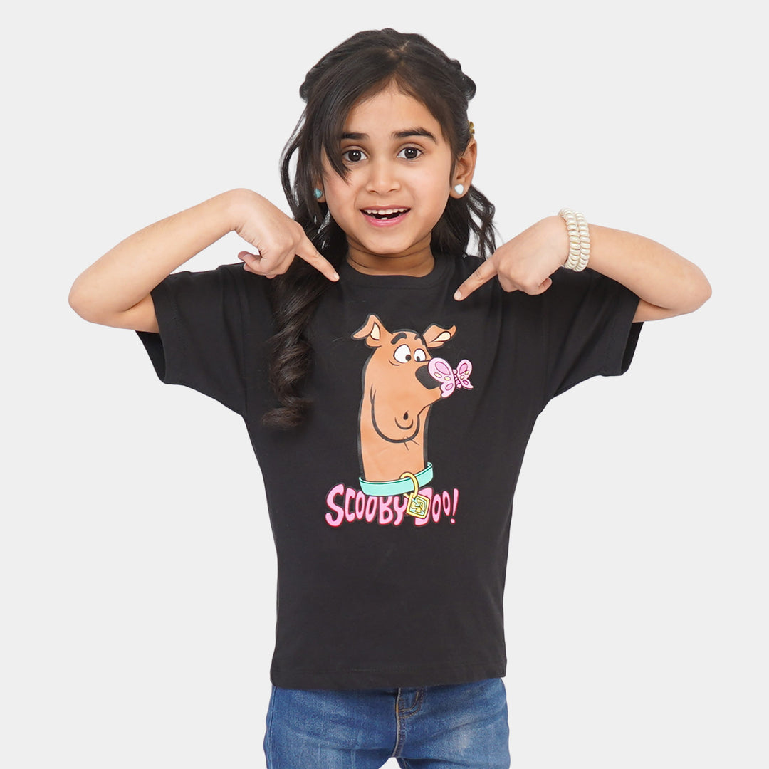 Girls Cotton T-Shirt Character - Jet Black