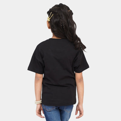 Girls Cotton T-Shirt Character - Jet Black