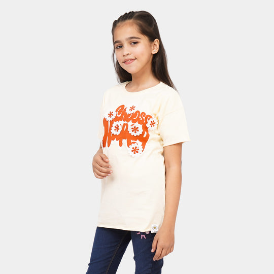 Girls Cotton T-Shirt Choose Happy - Cream