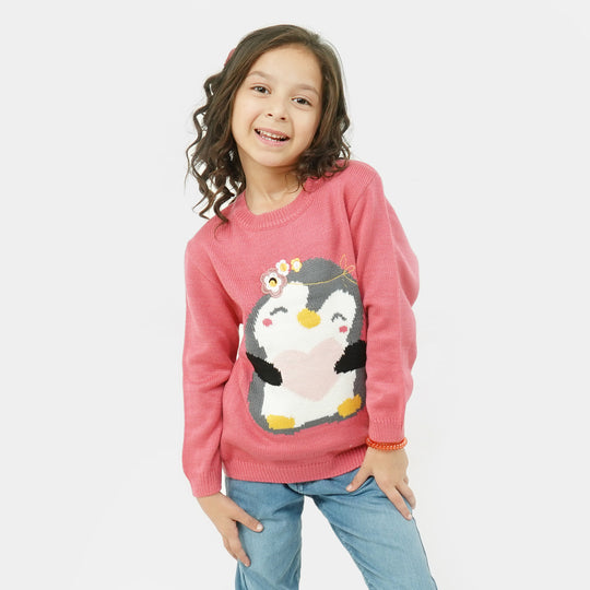 Girls Sweater Blossom Penguin - Pink