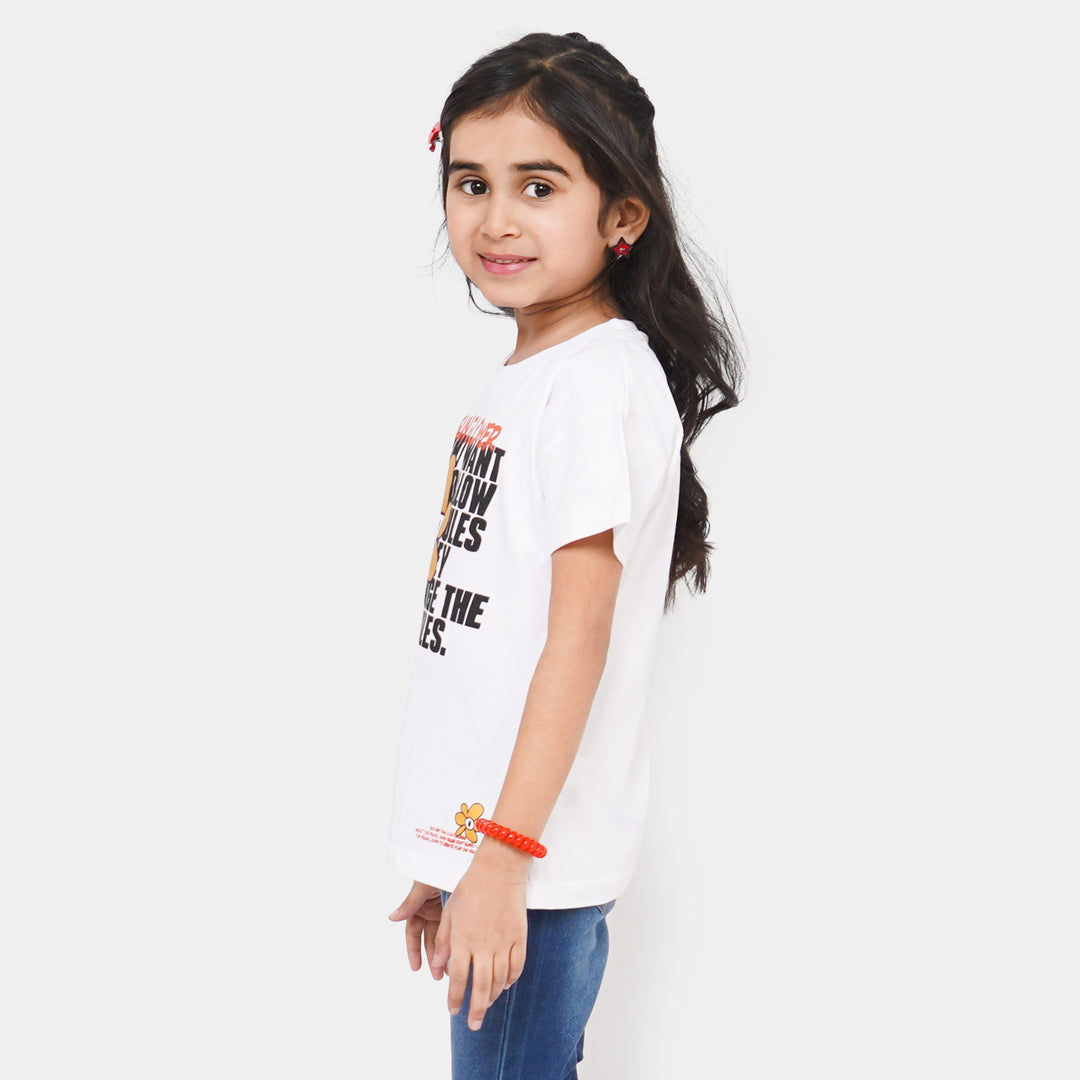 Girls Cotton T-Shirt Sun Flower - White