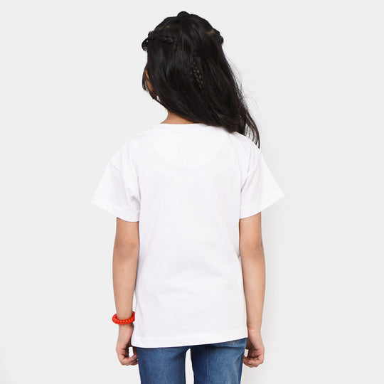 Girls Cotton T-Shirt Sun Flower - White