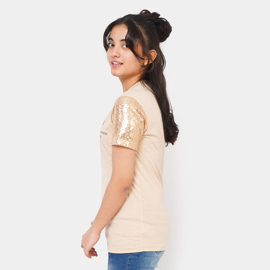 Girls Teens Cotton T-Shirt Euphoria - Beige