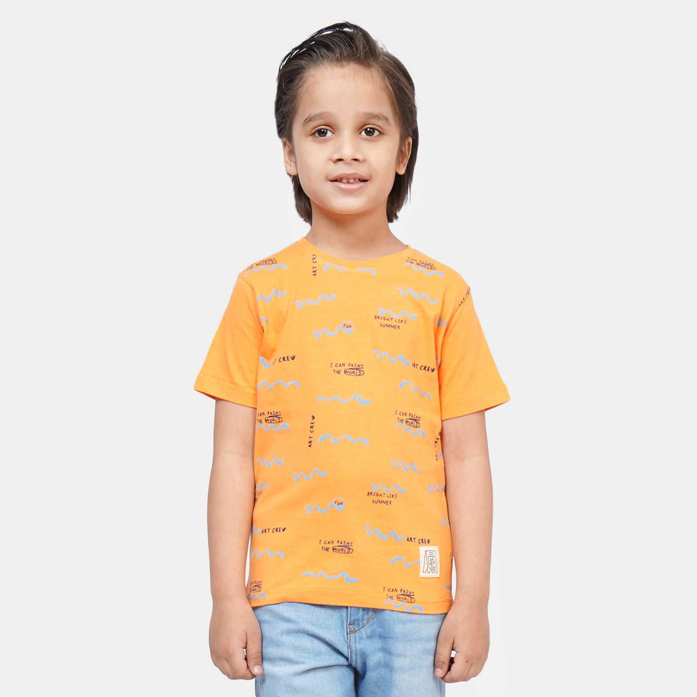 Boys Cotton T-Shirt Summer Wavy - Orange