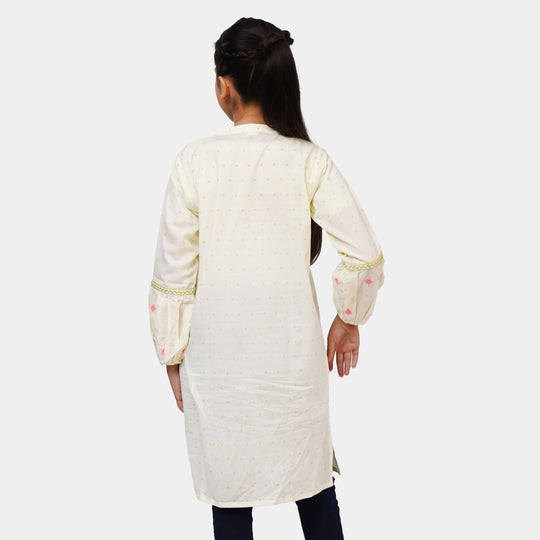Girls Cotton Embroidered Kurti - Lime