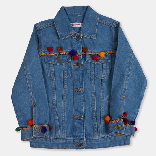 Girls Denim Jacket Fancy Lace- Ice Blue