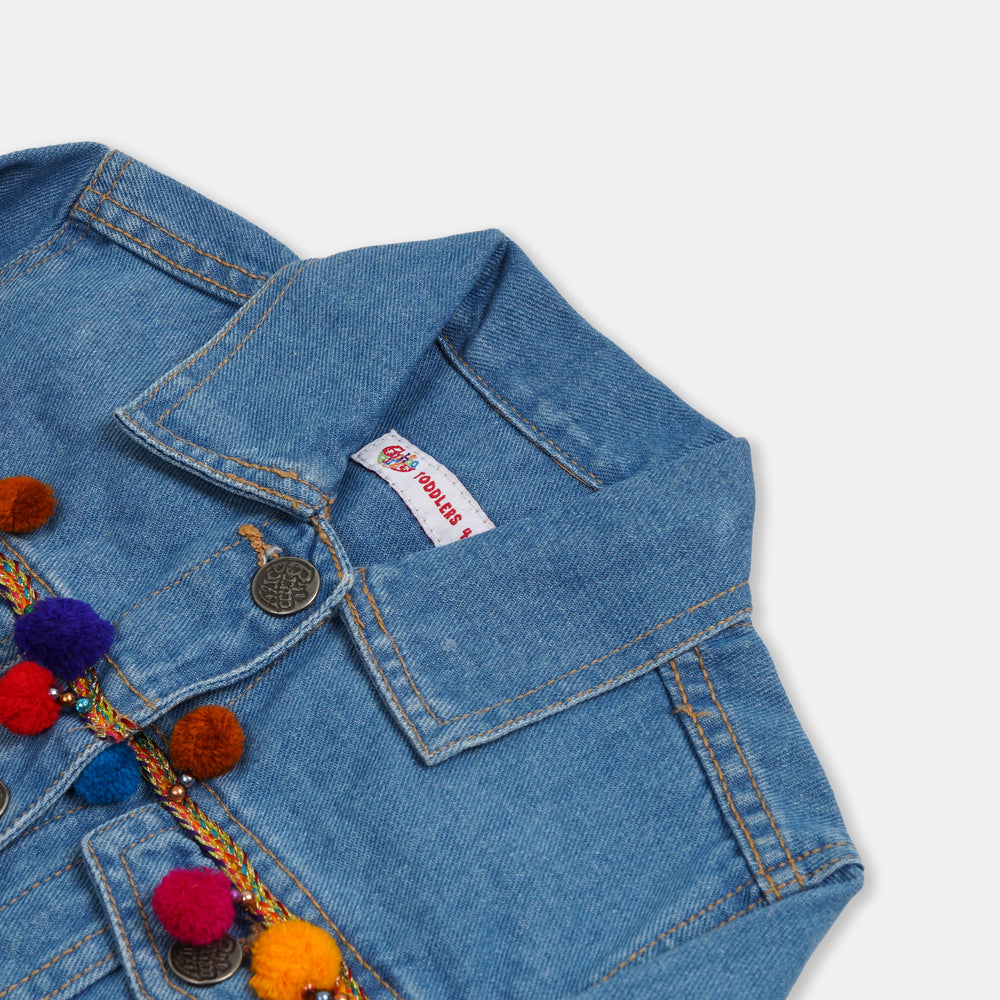 Girls Denim Jacket Fancy Lace- Ice Blue