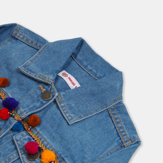 Girls Denim Jacket Fancy Lace- Ice Blue