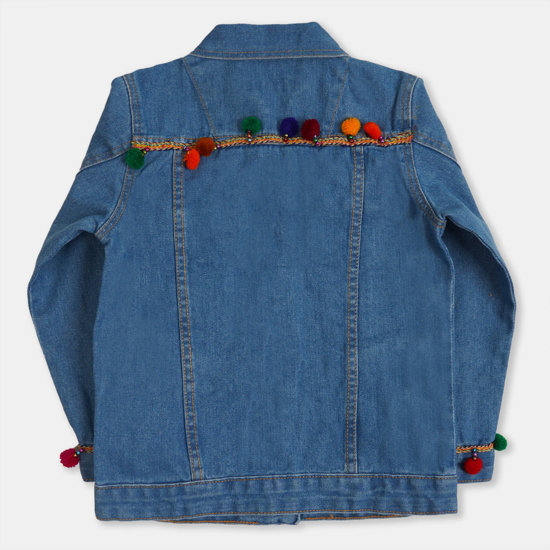 Girls Denim Jacket Fancy Lace- Ice Blue