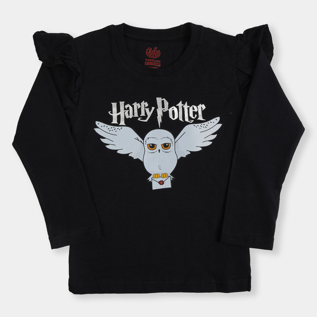 Girls T-Shirt Owl Character - Jet Black