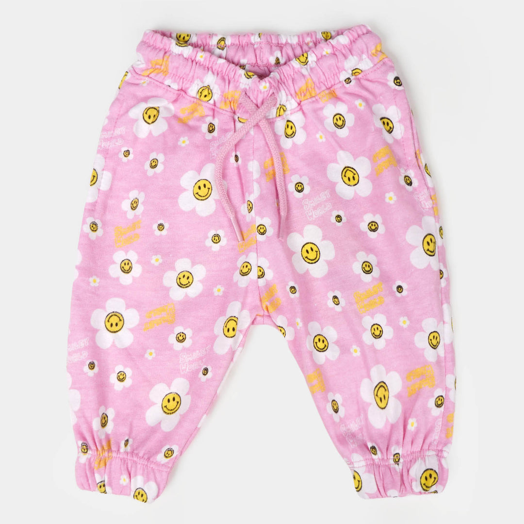 Infant Girls Terry Pyjama Smiley Flowers - Light Pink