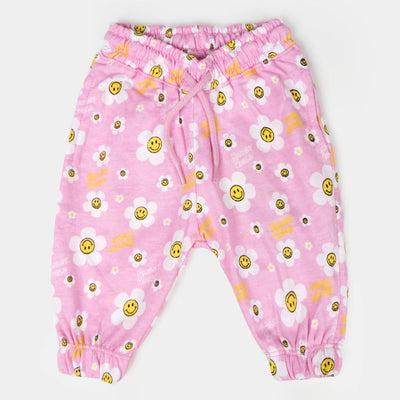 Infant Girls Terry Pyjama Smiley Flowers - Light Pink