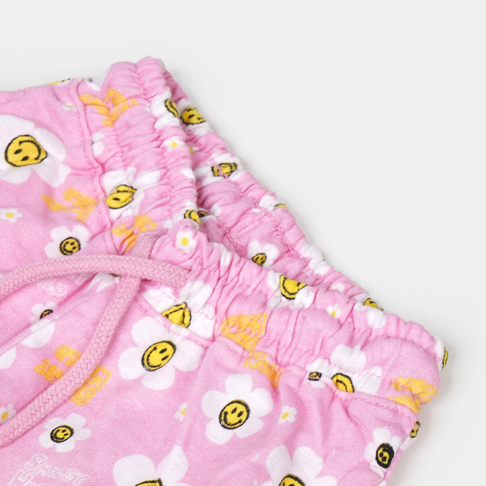 Infant Girls Terry Pyjama Smiley Flowers - Light Pink