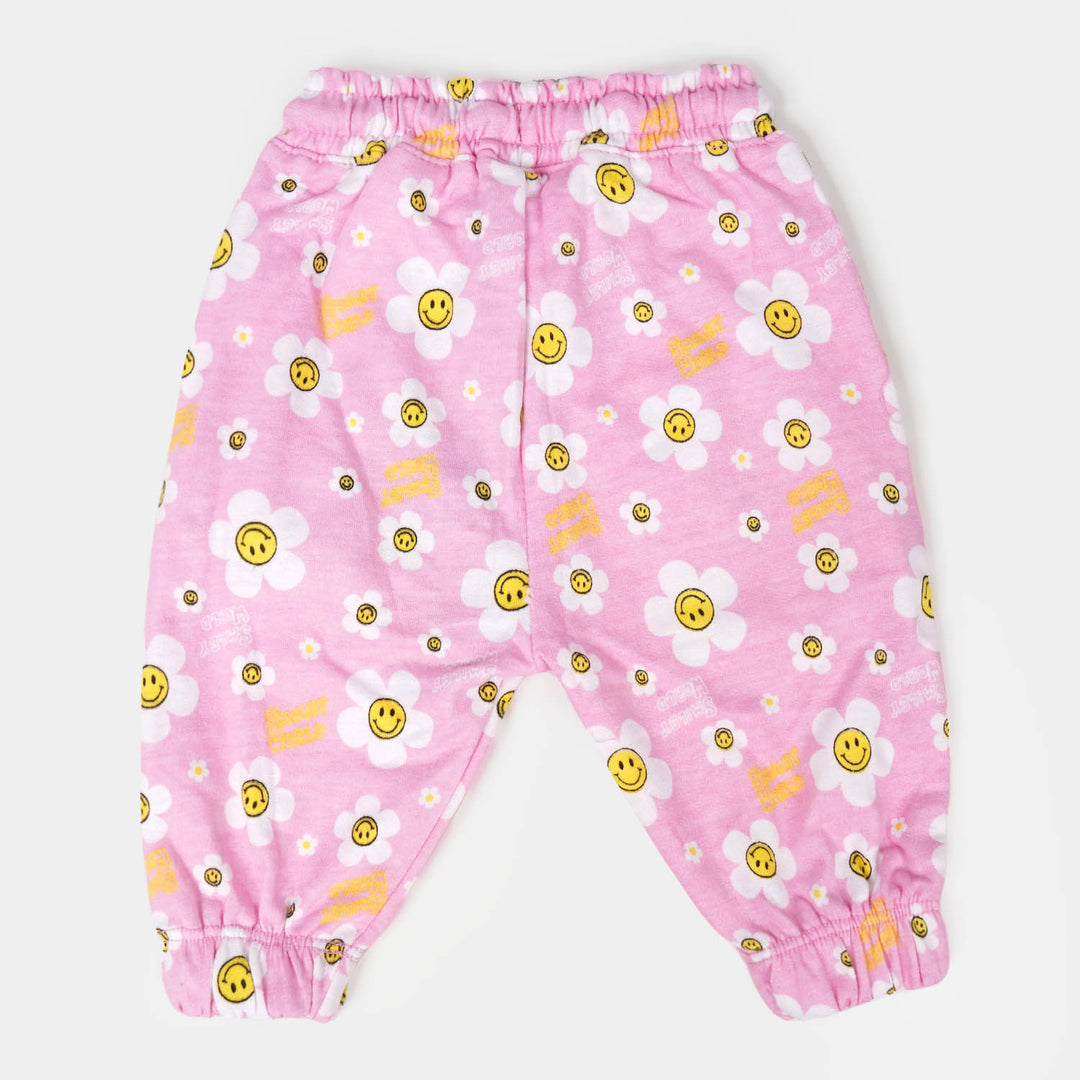 Infant Girls Terry Pyjama Smiley Flowers - Light Pink