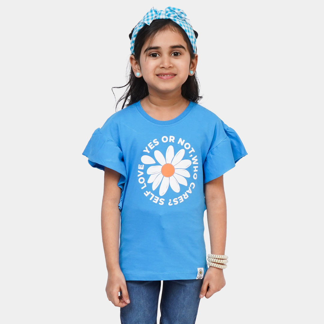 Girls Cotton T-Shirt Self Love - Blue