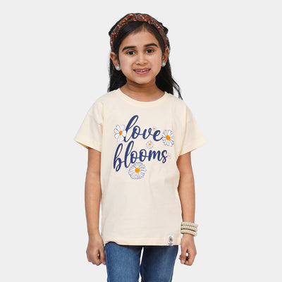 Girls Cotton T-Shirt Love Blooms - Cream