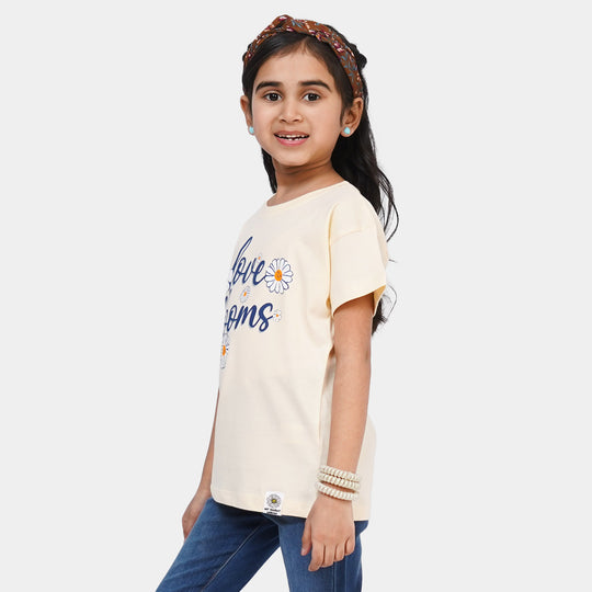 Girls Cotton T-Shirt Love Blooms - Cream