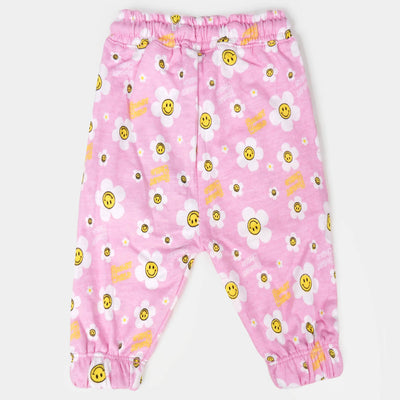 Girls Terry Pyjama Smiley Flowers - Light Pink