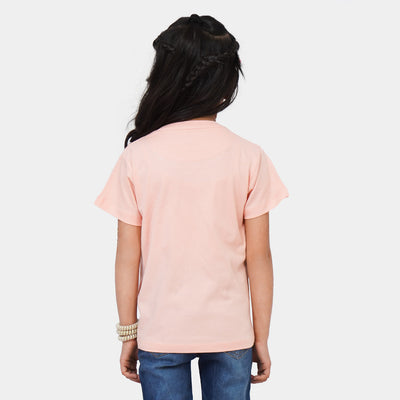 Girls Cotton T-Shirt H/S Multi Flowers - Peach