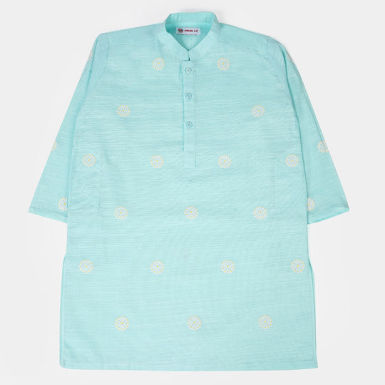 Boys Cotton Printed Kurta Puff - Aqua