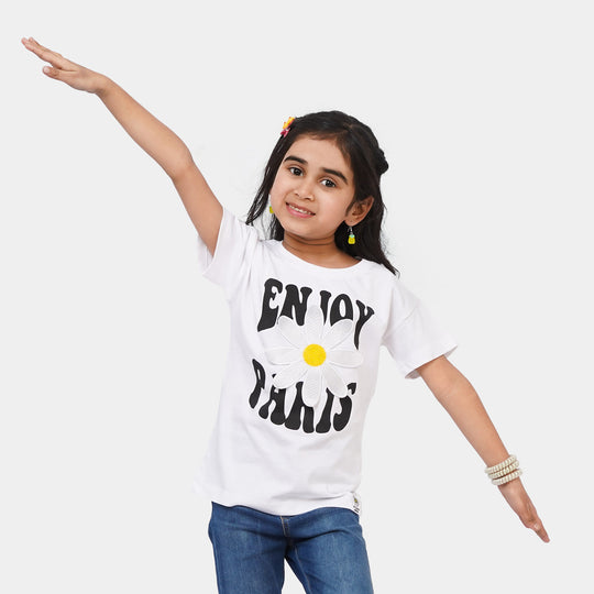 Girls Cotton T-Shirt Enjoy Paris - White