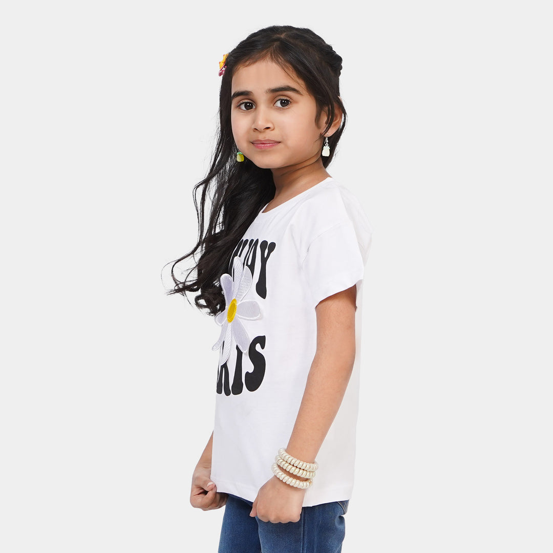 Girls Cotton T-Shirt Enjoy Paris - White