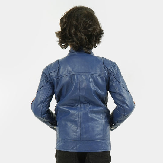 Boys Genuine Sheep Leather Jacket Sleeve Tape - NAVY