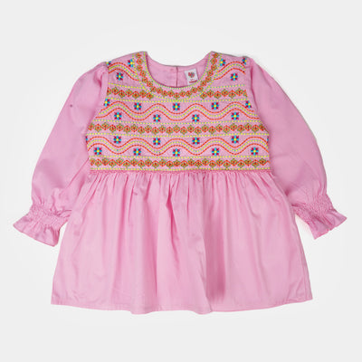 Girls Cotton Embroidered Top Running Waves - Pink