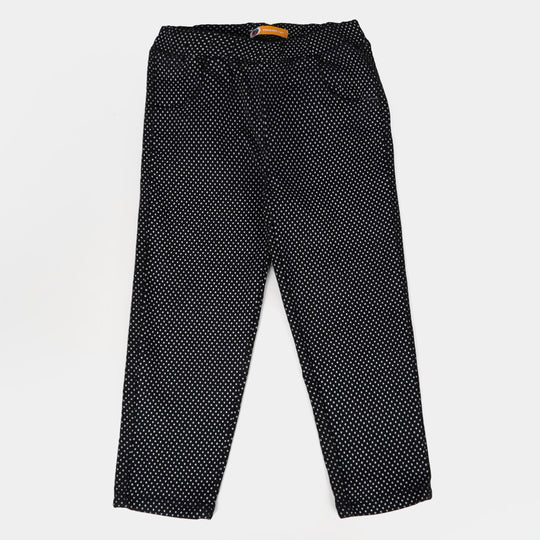 Girls Cotton Pant Polka Dots - Black