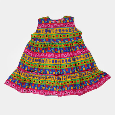 Girls Cotton Casual Frock - Multi