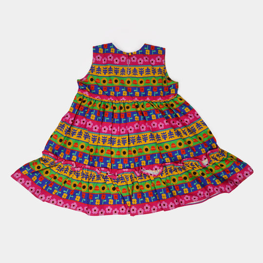 Girls Cotton Casual Frock - Multi