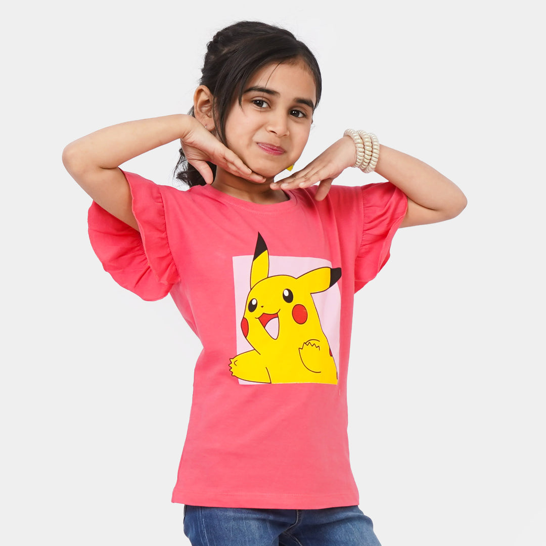 Girls Cotton T-Shirt Character - Hot Pink