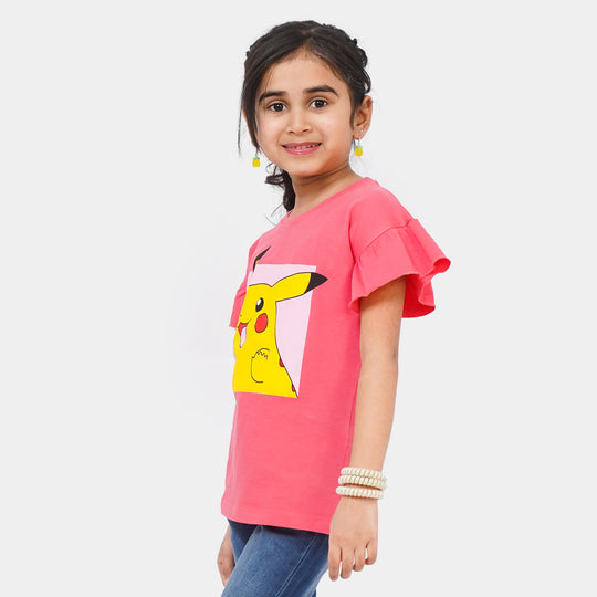 Girls Cotton T-Shirt Character - Hot Pink