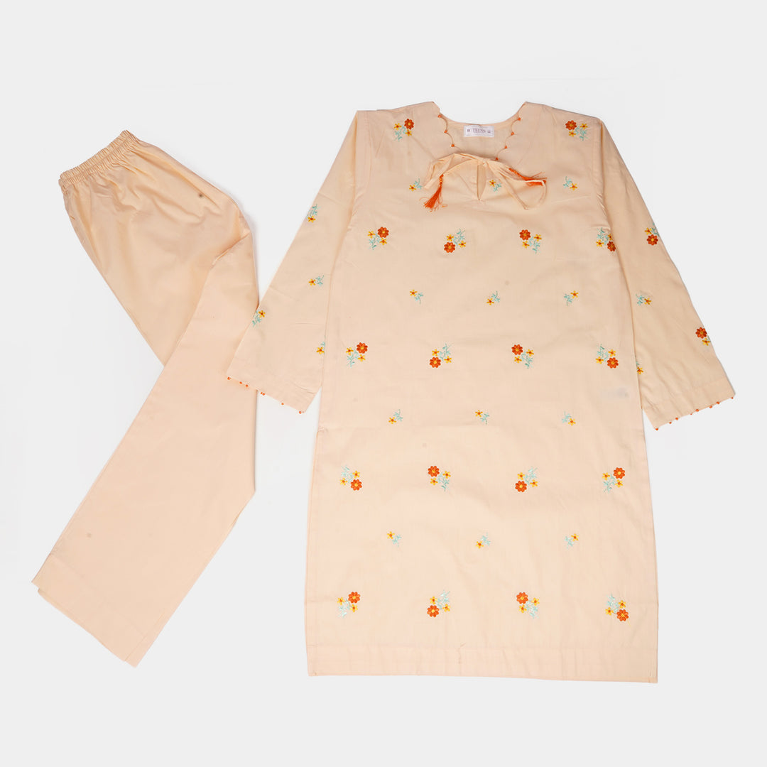 Teens Girls Cotton 2Pcs Suit Evening - Light Peach