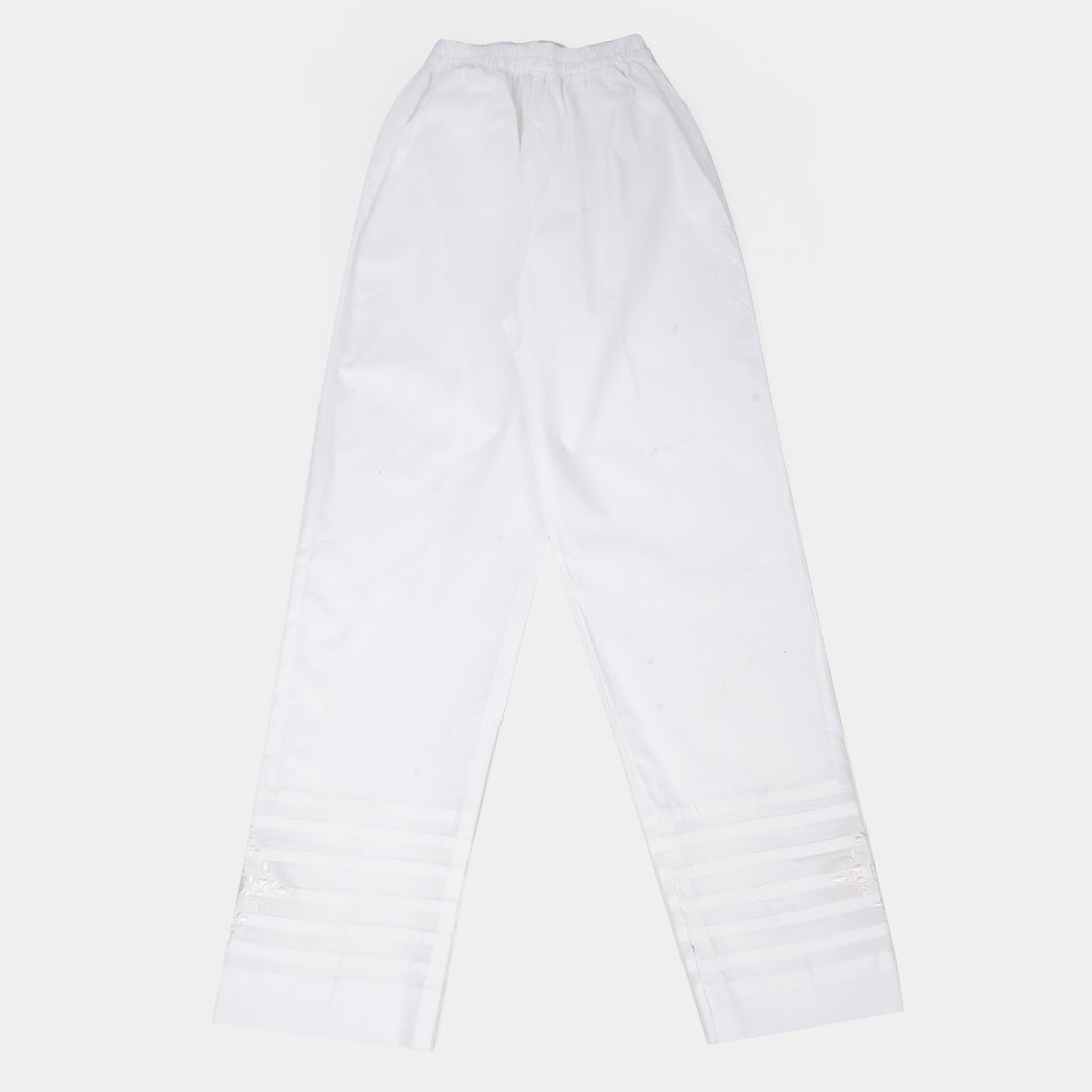 Girls Cotton Straight Pant - White