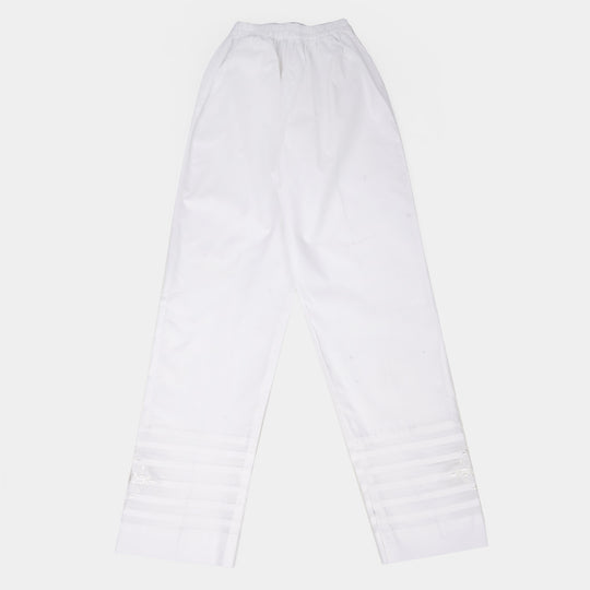 Girls Cotton Straight Pant - White