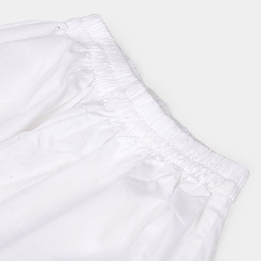 Girls Cotton Straight Pant - White