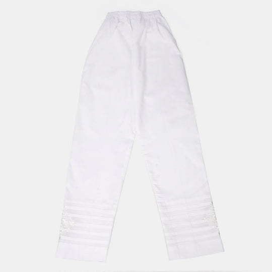 Girls Cotton Straight Pant - White