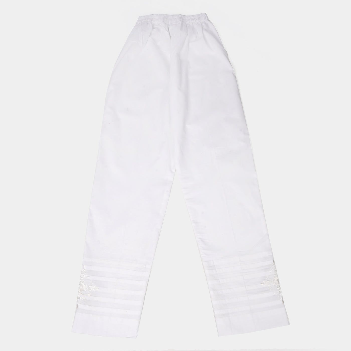 Girls Cotton Straight Pant - White